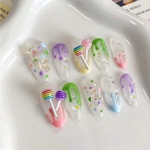 Just in 🍭| Euro Style 10PC Handmade Colorful Drip and Lollipop Nail Art Set